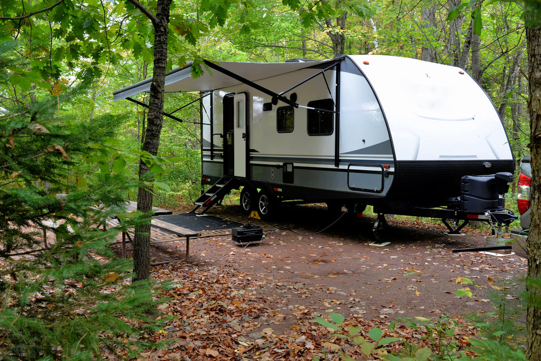 Hybrid Camper with awning set up in the bush