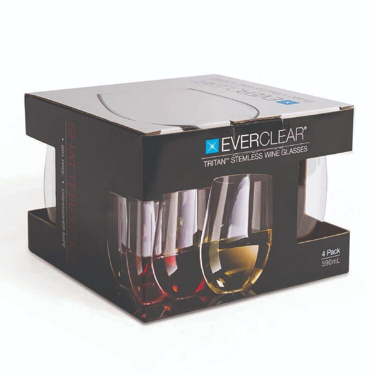 Everclear Tritan 590ml Stemless Wine Glass - 4 Pack